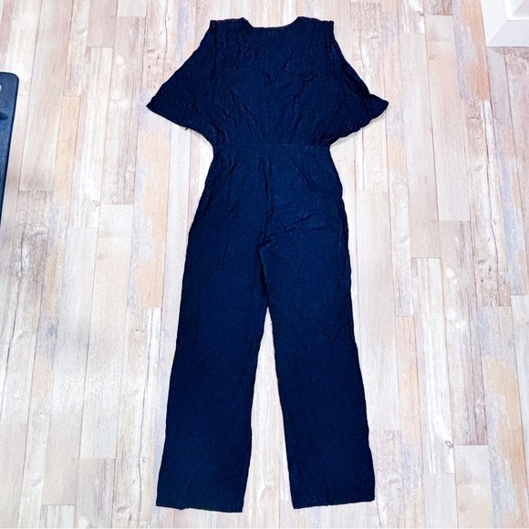 LPA – Navy animal print wide-leg jumpsuit | Textured sleeveless one-piece * - Picture 5 of 5